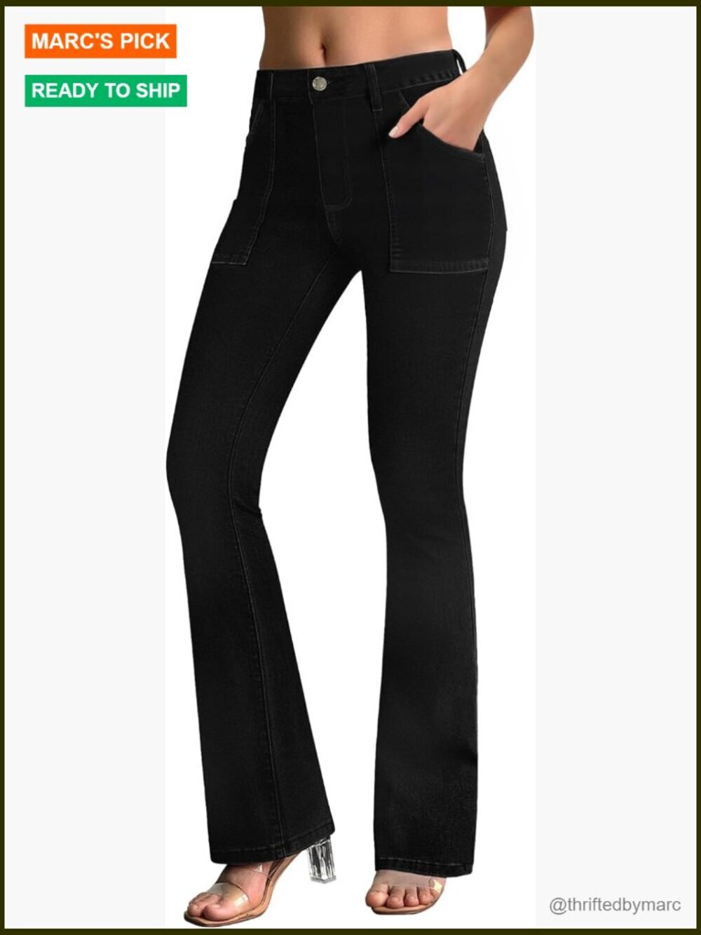 Stretch Flare Jeans Mid Rise Bootcut with Large Pockets